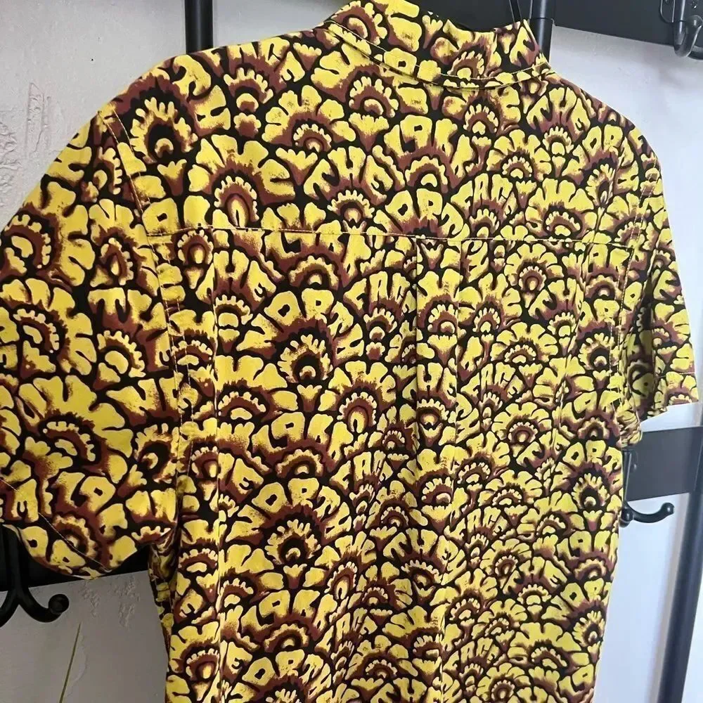 The North Face Yellow and Brown All Over Print button Shirt Size Medium